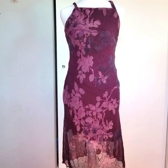 City Triangles Dresses & Skirts - Maroon Lined Dress With Watercolor Floral Detail